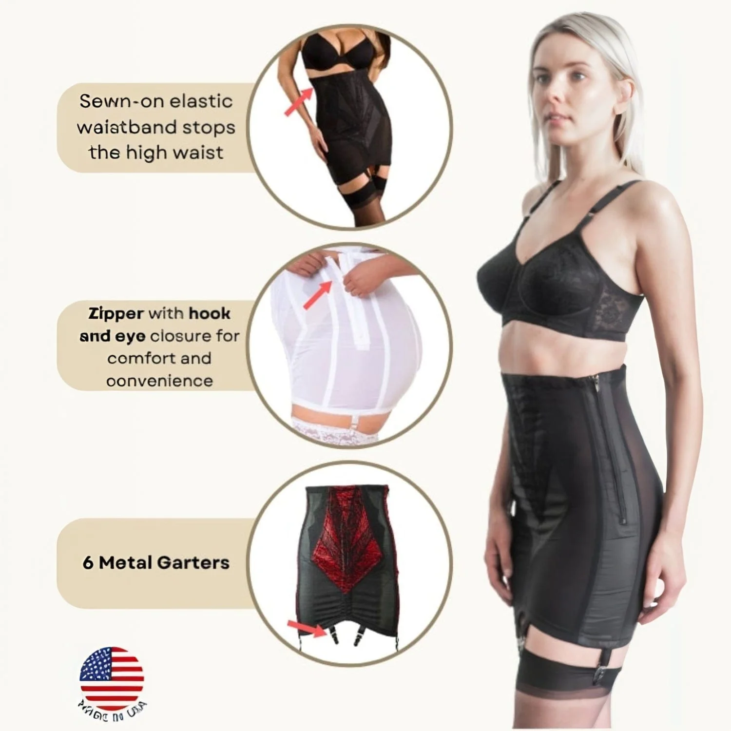 Style 1294 | High Waist Open Bottom Girdle | Extra Firm Shaping | Side Zipper + Hook Closure - Image 16