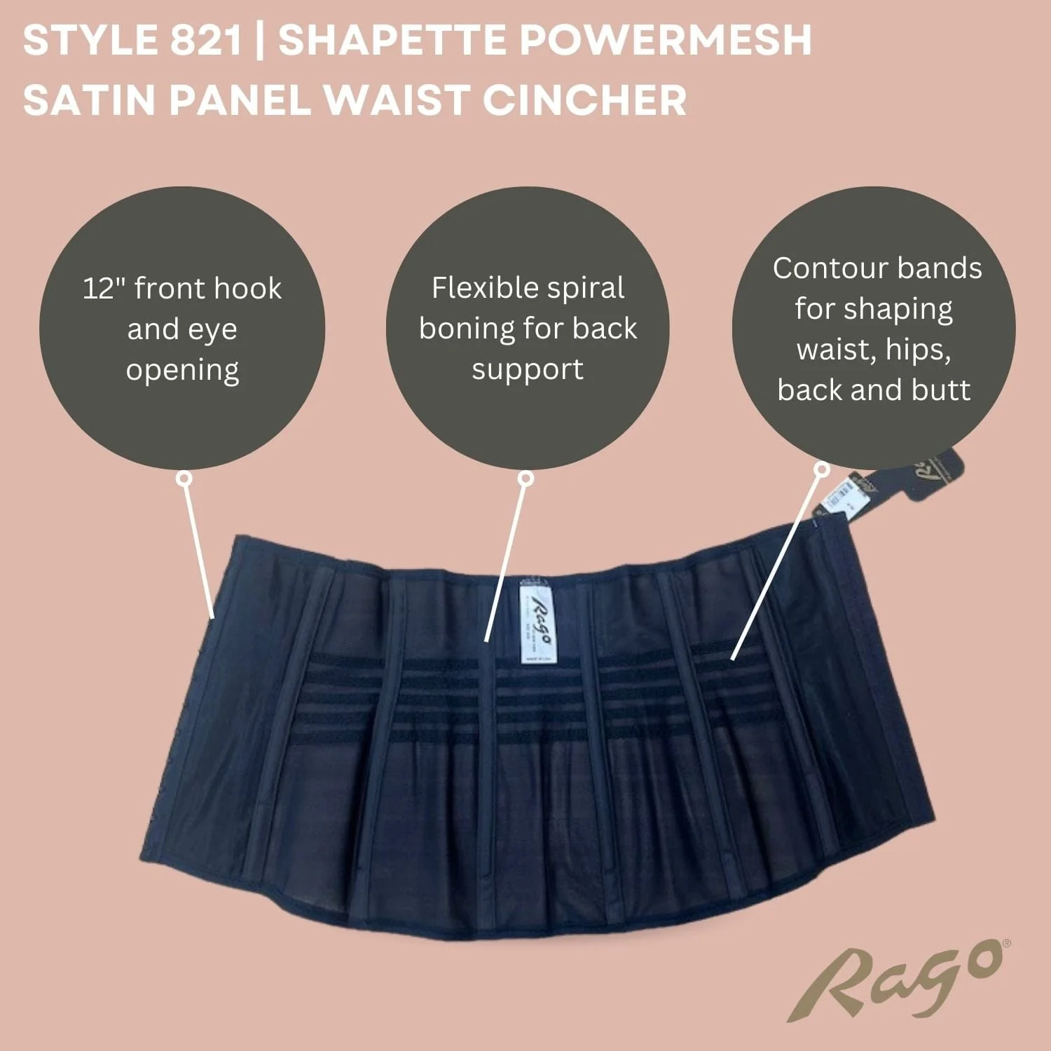 Style 821 | Shapette Powermesh Satin Panel Waist Cincher - Image 26