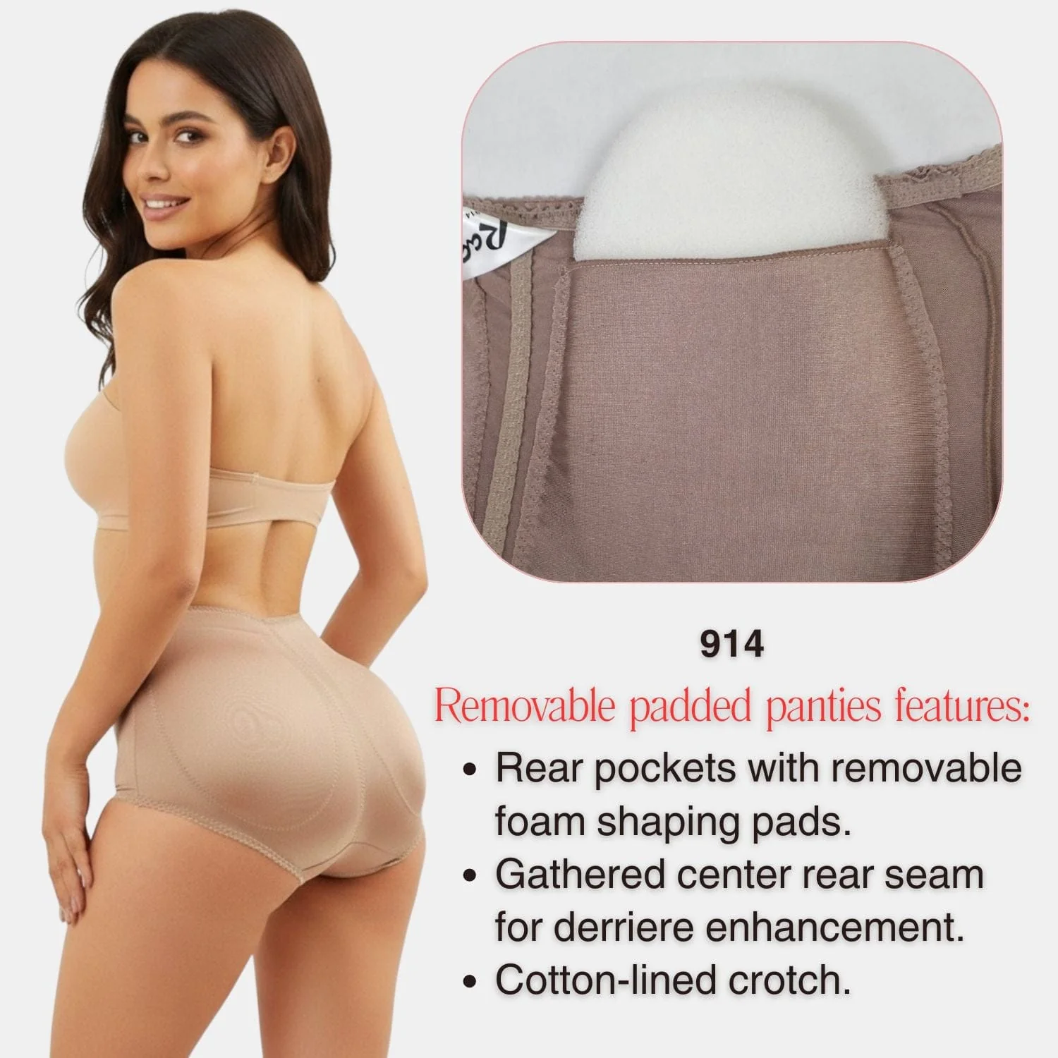 Padded Panty Brief Light Shaping (Removable Pads) | Style 914 - Image 3