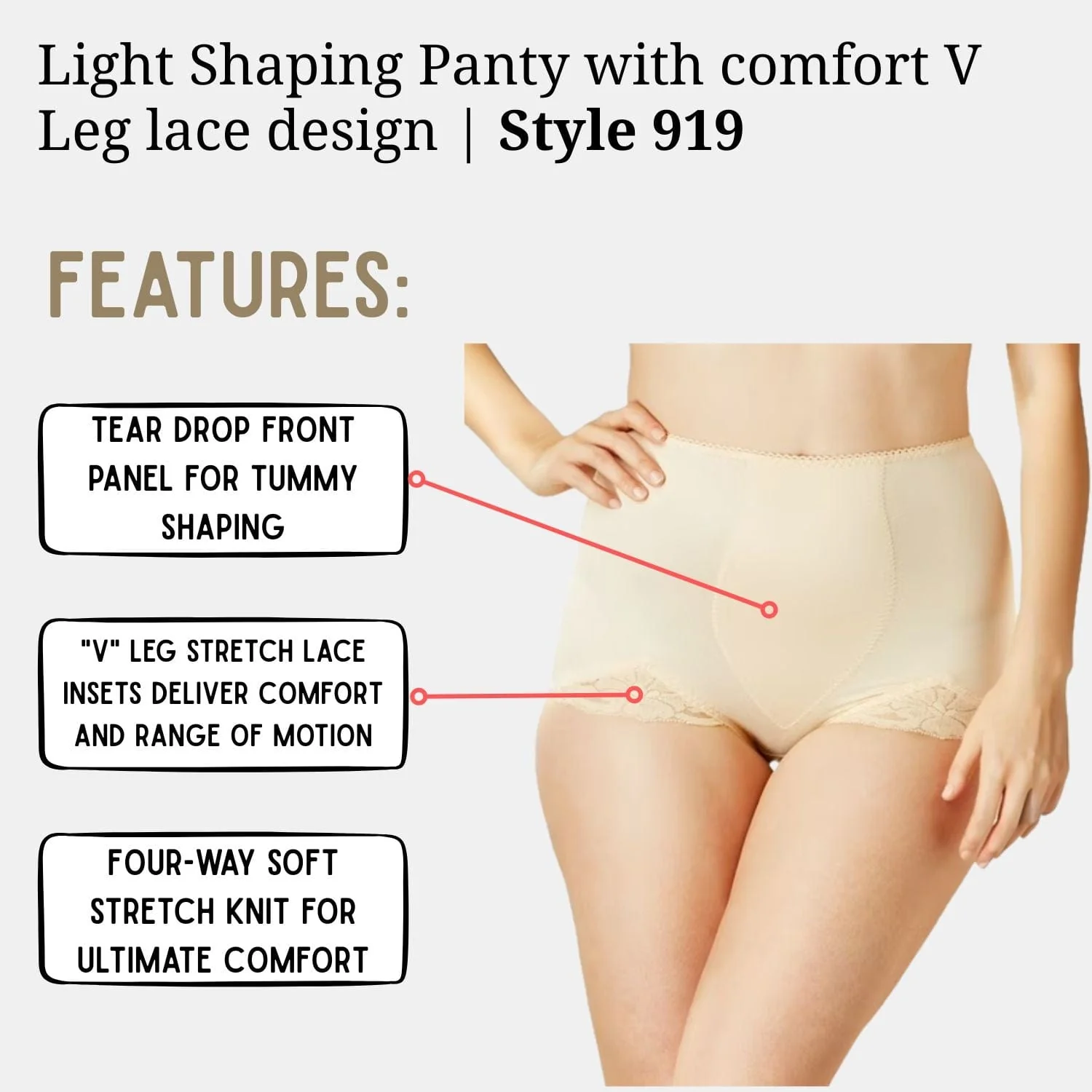 Light Shaping Panty with comfort V Leg lace design | Style 919 - Image 18
