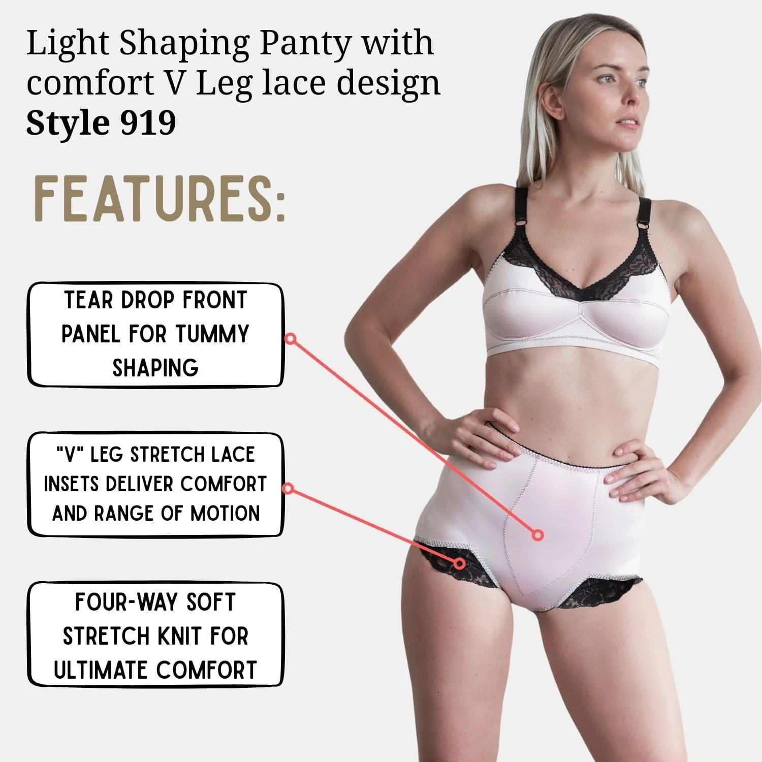 Light Shaping Panty with comfort V Leg lace design | Style 919 - Image 33
