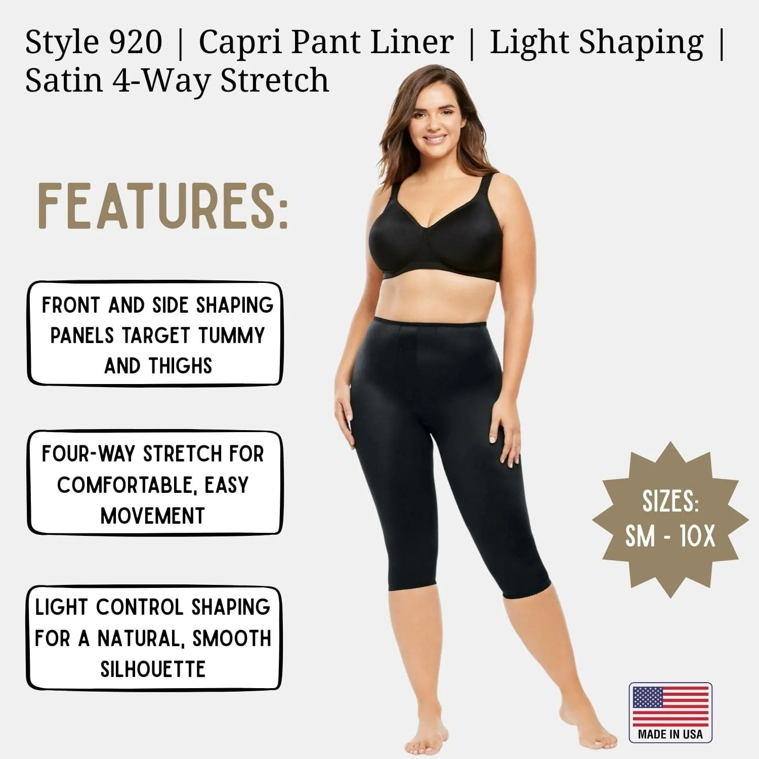 Style 920 | Capri Pant Liner Light Shaping | Satin 4-Way Stretch - Image 5